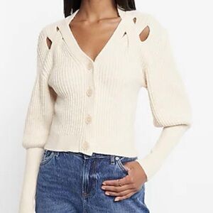 Express Brand V-Neck Balloon Sleeve Criss Cross Cardigan